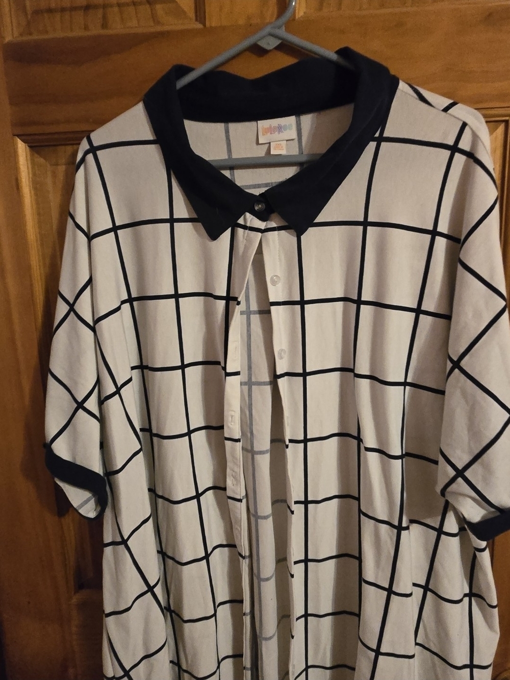 LuLaRoe Navy and White Grid Button-Down Shirt